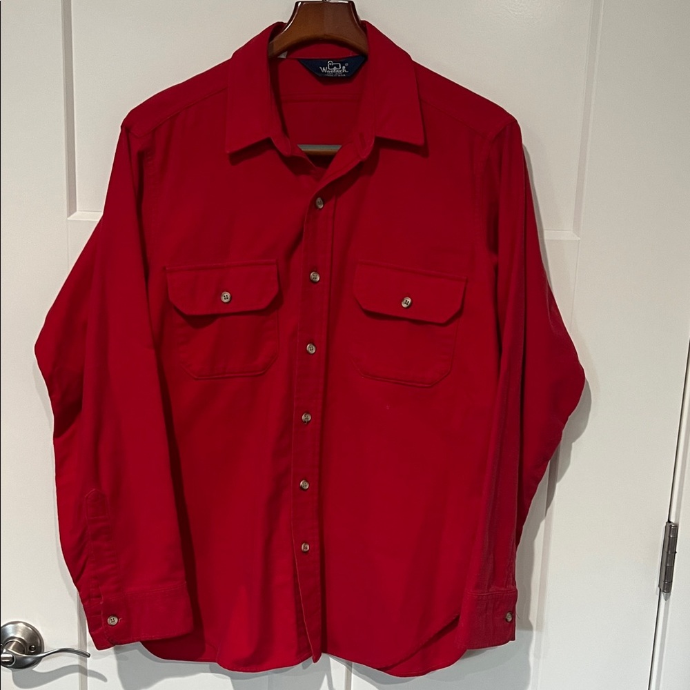 Vintage Woolrich Red Chamois 100% Cotton Made in USA Button Up Sz L